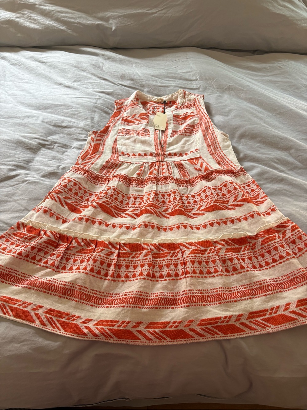 Elan Cream Dress with Bright Orange Geometric Embroidery